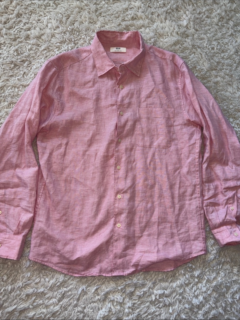 Uniqlo Pink Linen Button-Down Shirt